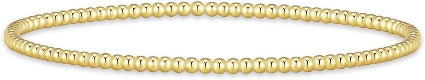 Gold Beaded Bracelets for Women, 14k Gold Plated Bead Bracelets Hypoallergenic Stackable Bracelets Dainty Gold Stretch Bracelets for Women Trendy Jewelry Birthday Christmas Gifts for Women