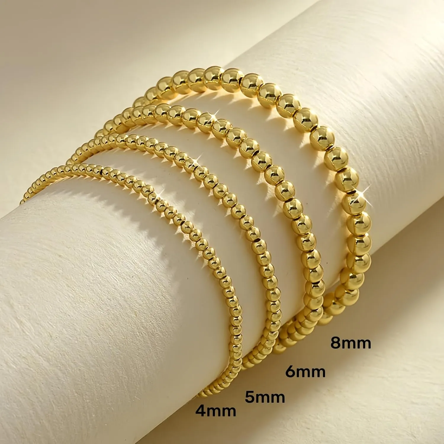 Gold Beaded Bracelets for Women, 14k Gold Plated Bead Bracelets Hypoallergenic Stackable Bracelets Dainty Gold Stretch Bracelets for Women Trendy Jewelry Birthday Christmas Gifts for Women