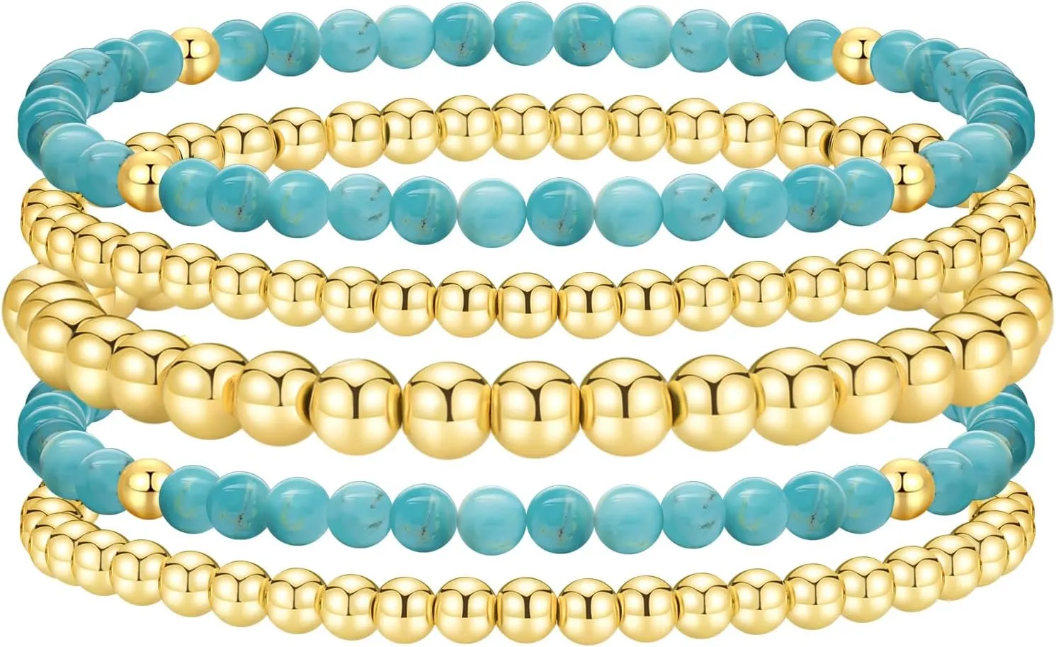 Gold Beaded Bracelets for Women Stackable Gold Bracelets for Women 14K Gold Plated Stretch Bead Ball Bracelet Hypoallergenic Bohemian Bracelets