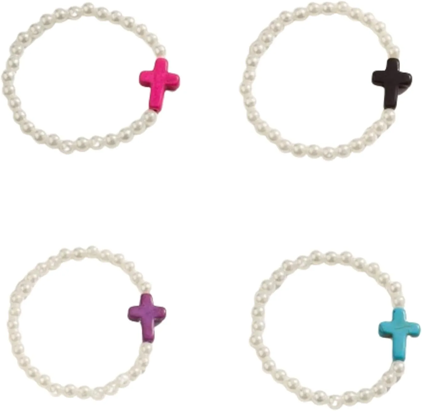 Gold Beads Cross Bracelets Beaded Colorful Cross Charm Stackable Bracelets Bead Ball Strand Bracelets Handmade Stackable Pearl Beaded Cross Bracelet