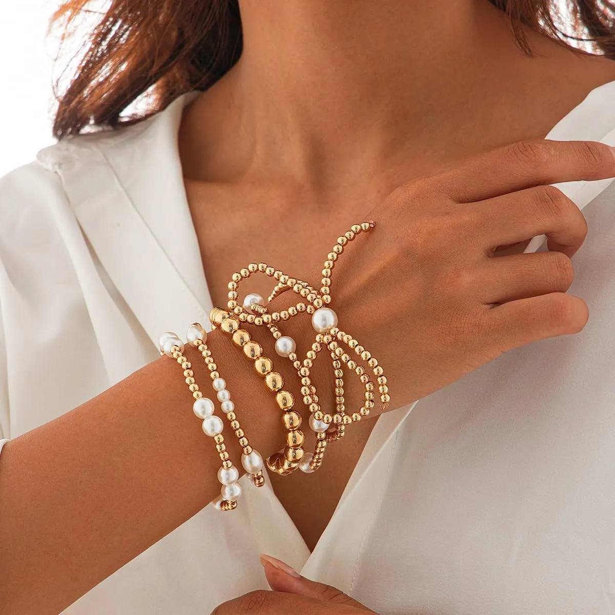 Gold Bow Bracelet for Women Gold Bracelets Stackable Gold Beaded Bracelet Stretch Pearl Bow Bracelets Gold Jewelry Christmas Stocking Stuffers for Women