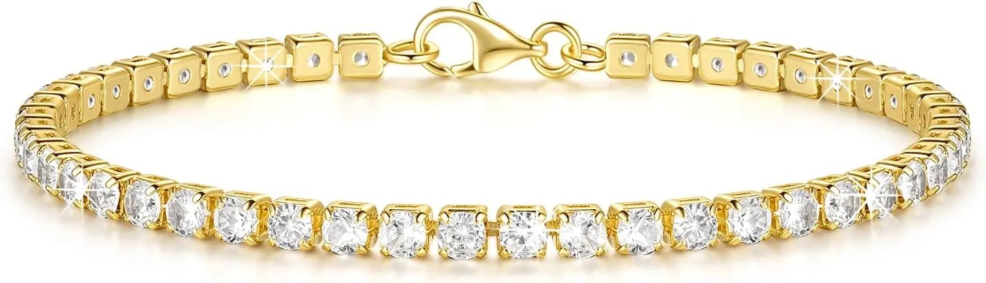 Gold Bracelets 14K Gold Tennis Bracelets for Women Non Tarnish Dainty Chain Bracelet Cubic Zirconia Bracelet Ideal Presents Available in 5 Sizes 6.5'' 7'' 7.5'' 8'' 9'' (7.5in)