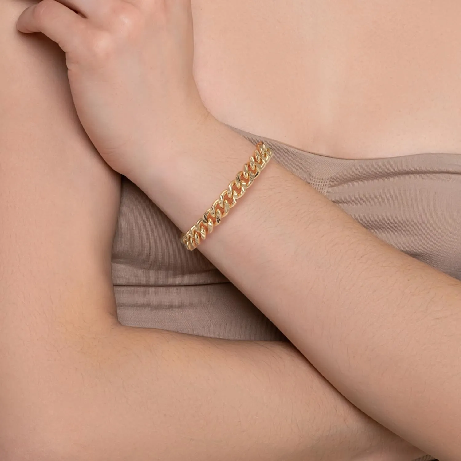 Gold Bracelets for Women Cuban Link Bracelets for Men & Women Sturdy 14K Gold Chain Bracelet Stack Mens Bracelet Jewelry 6.5-9 Inches