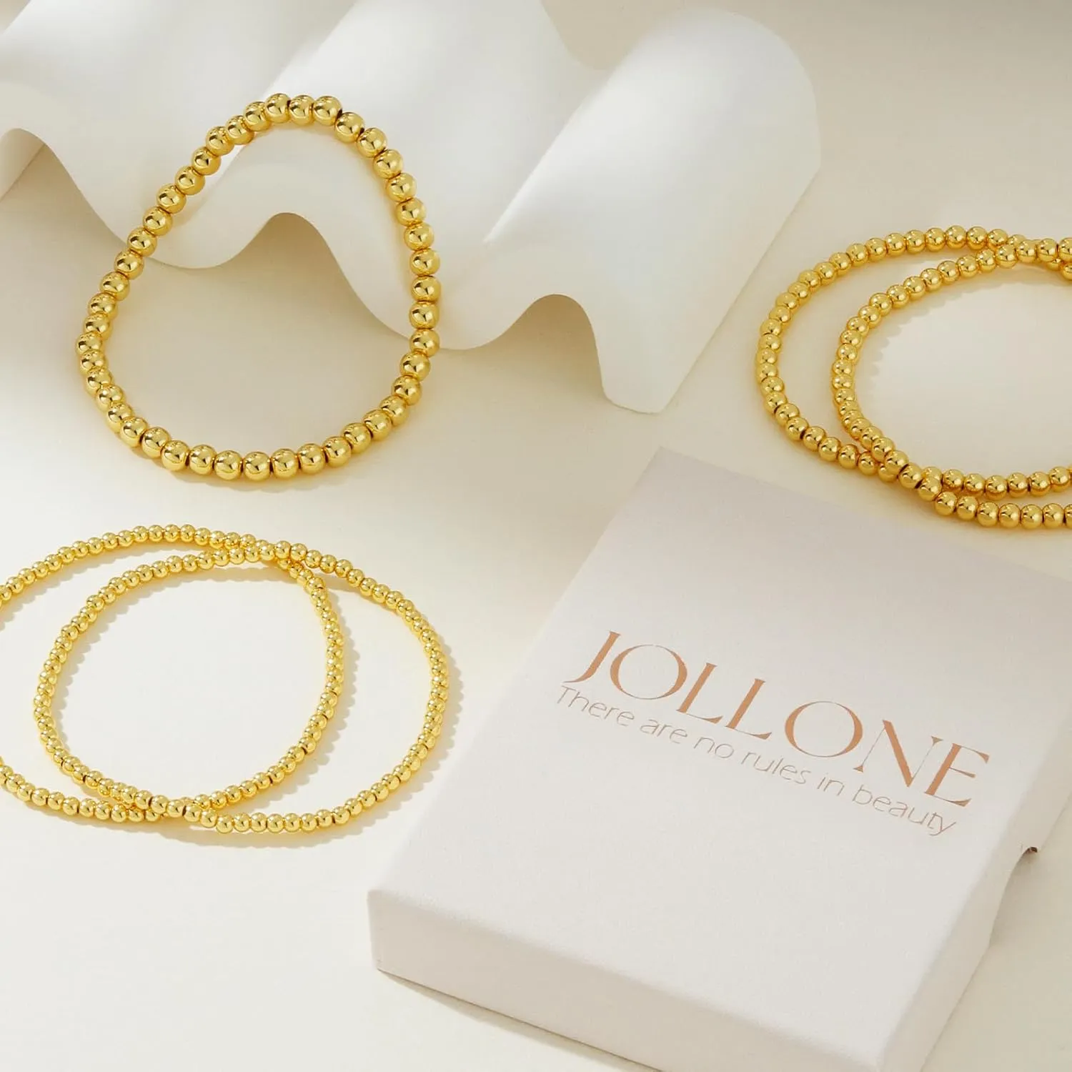 Gold Bracelets for Women Gold Bracelet Stack Pearl Beaded Bracelets for Women 14K Gold Plated Stretch Bead Ball Bracelet Sets Jewelry for Mother's Day Birthday Gifts