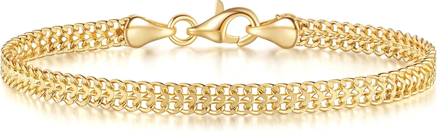 Gold Bracelets for Women Non Tarnish Gold Bracelets for Men Classical Mesh Chain Bracelet Jewelry Presents for Women (6.5/7/7.5/8/9 in)