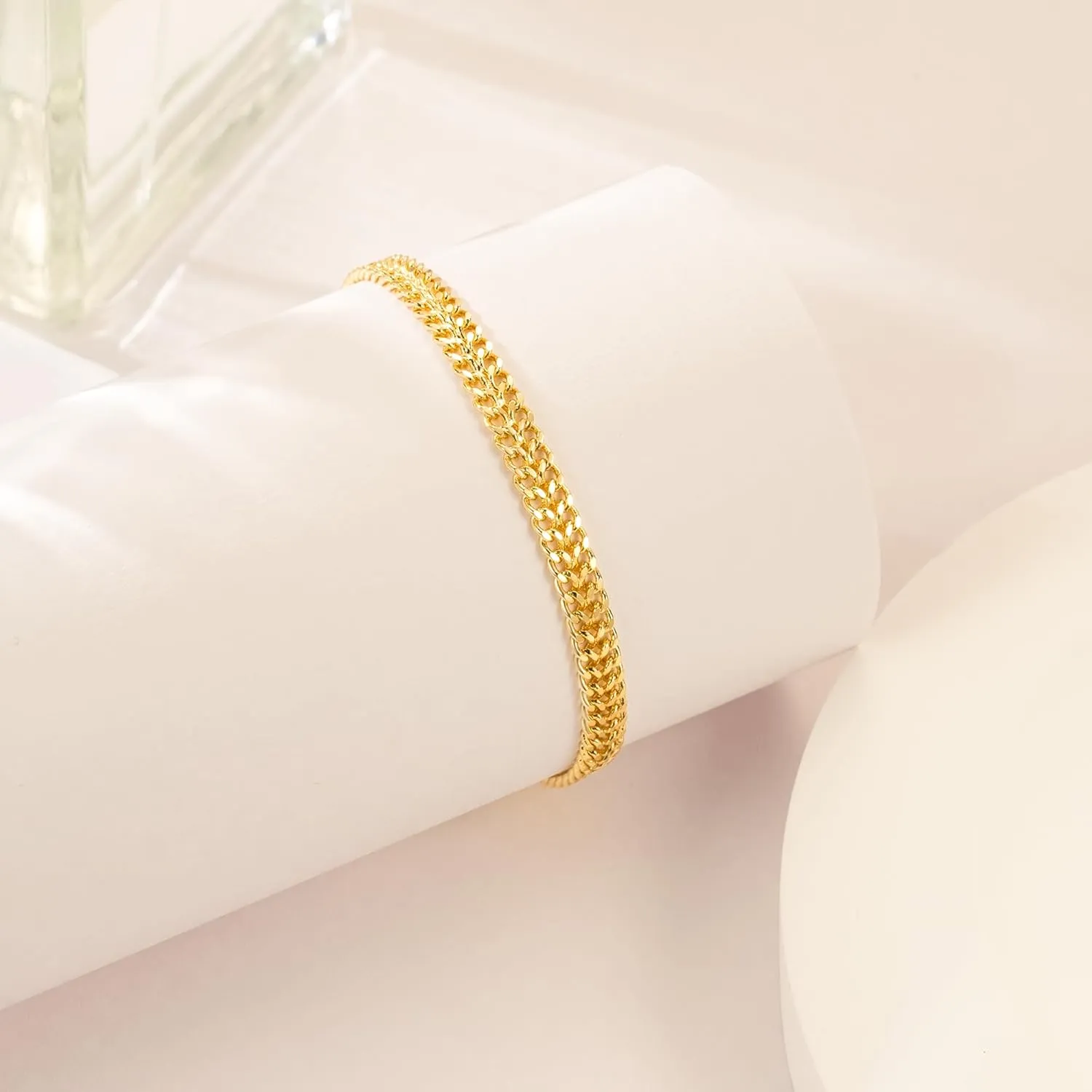 Gold Bracelets for Women Non Tarnish Gold Bracelets for Men Classical Mesh Chain Bracelet Jewelry Presents for Women (6.5/7/7.5/8/9 in)