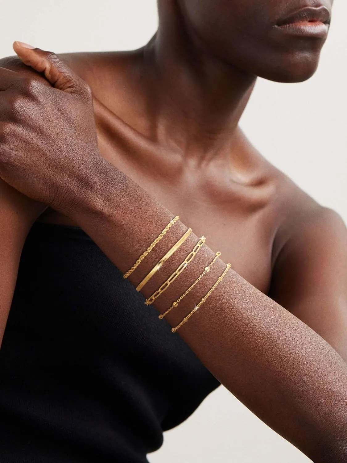 Gold Bracelets for Women Waterproof, 14K Real Gold Jewelry Trendy Thin Dainty Stackable Bracelet Pack Fashion Accessories Gifts for Womens Dainty Bracelets Silver Jewelry Gifts for Women Christmas
