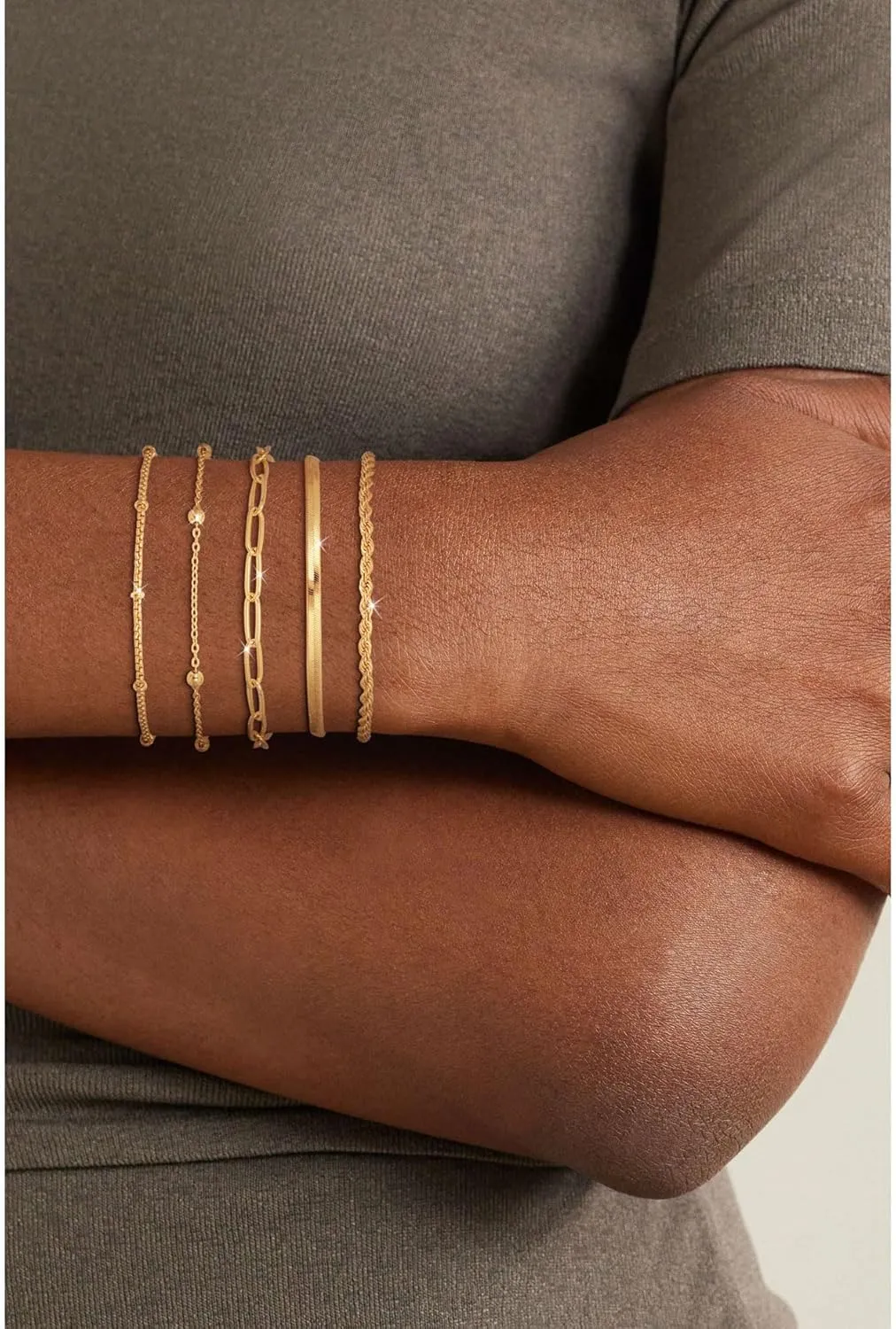 Gold Bracelets for Women Waterproof, 14K Real Gold Jewelry Trendy Thin Dainty Stackable Bracelet Pack Fashion Accessories Gifts for Womens Dainty Bracelets Silver Jewelry Gifts for Women Christmas