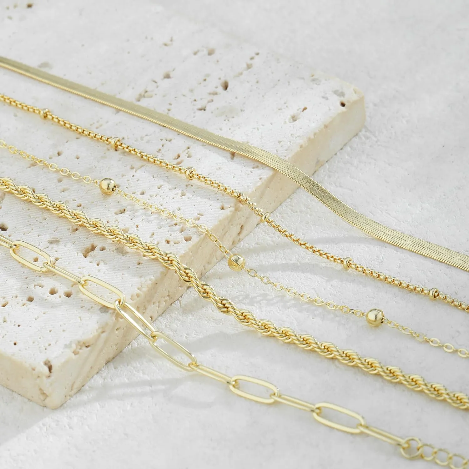 Gold Bracelets for Women Waterproof, 14K Real Gold Jewelry Trendy Thin Dainty Stackable Bracelet Pack Fashion Accessories Gifts for Womens Dainty Bracelets Silver Jewelry Gifts for Women Christmas