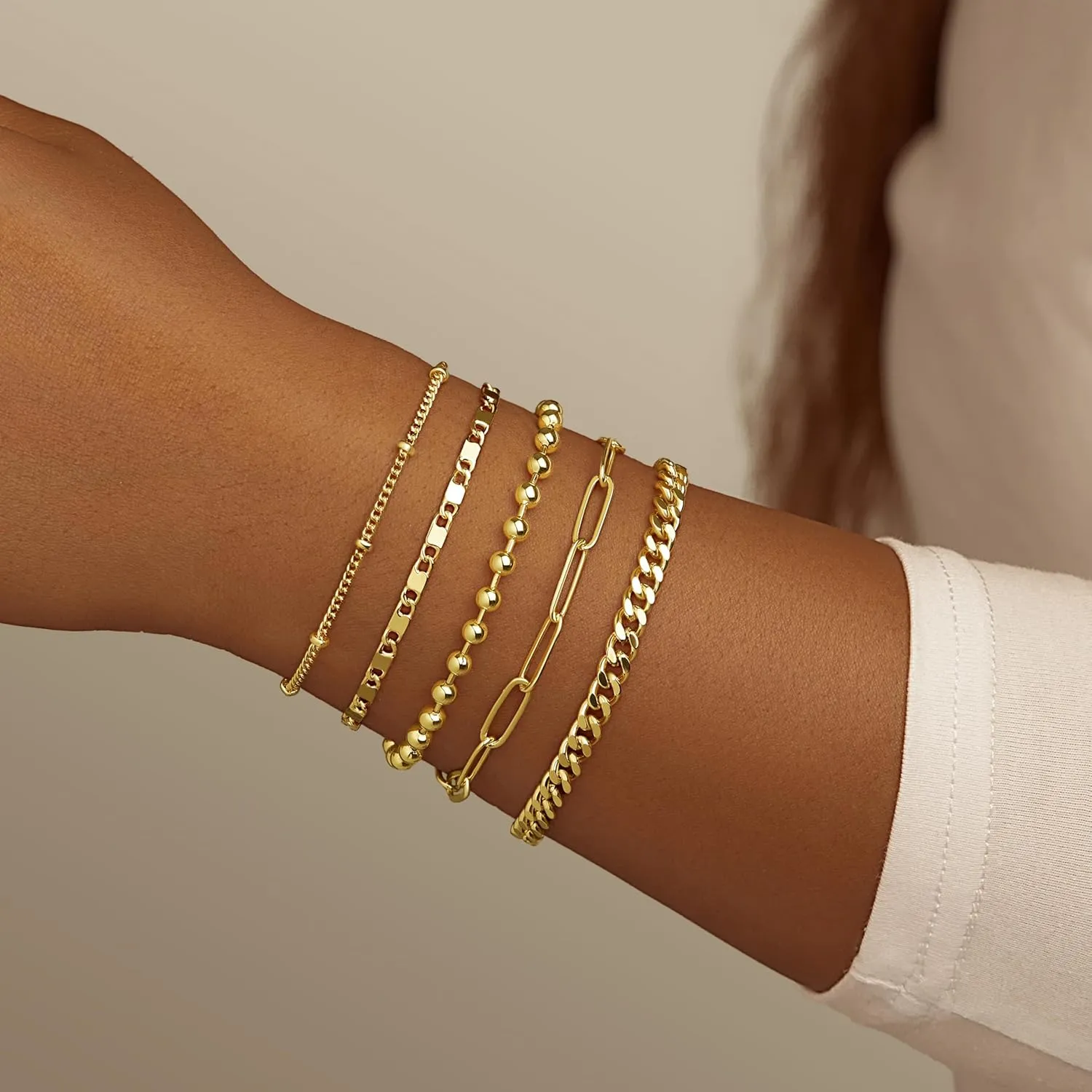 Gold Bracelets for Women,Dainty Bracelets Set for Women Trendy, Gold Bracelets Stack With Beaded, Cuban, Paperclip, Heart, Snake, Rope, Pearl, Cross, Hand Chain, Silver Jewelry Gifts for Women Christmas