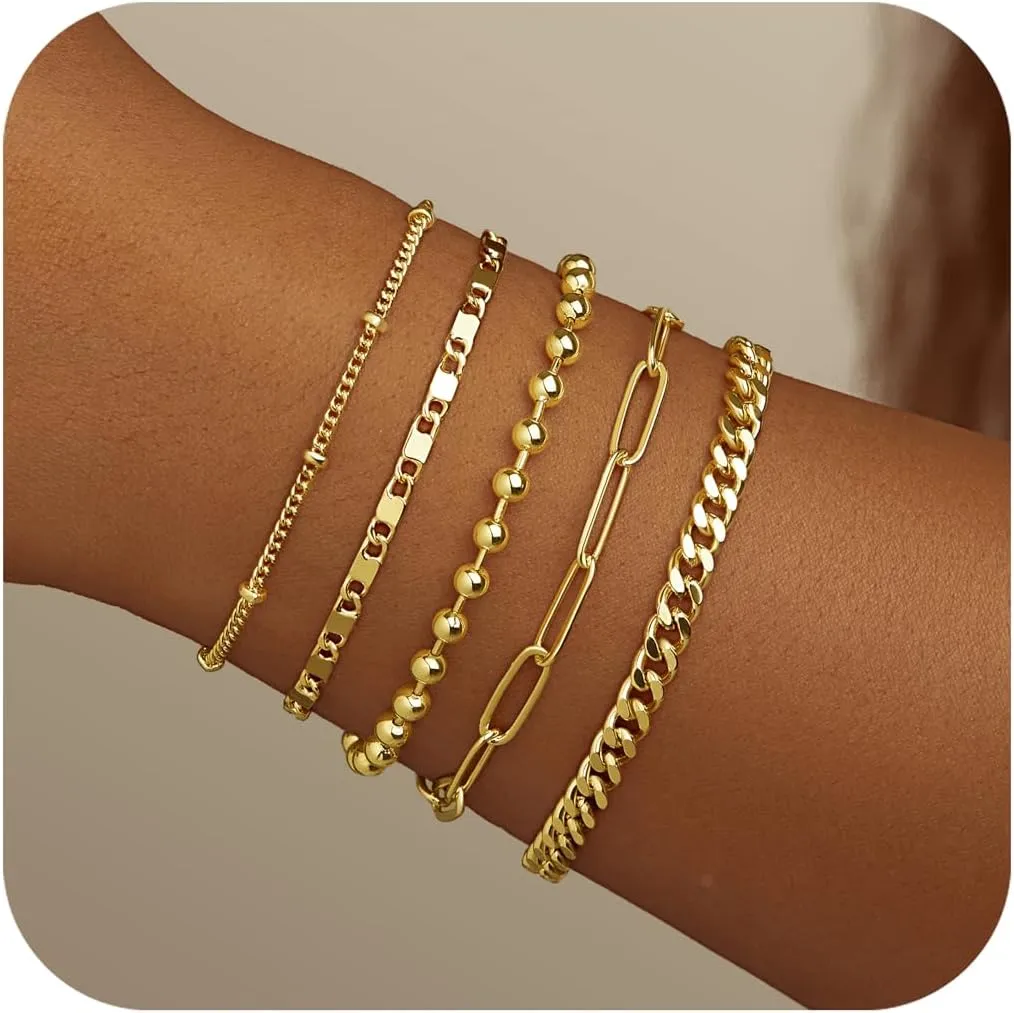 Gold Bracelets for Women,Dainty Bracelets Set for Women Trendy, Gold Bracelets Stack With Beaded, Cuban, Paperclip, Heart, Snake, Rope, Pearl, Cross, Hand Chain, Silver Jewelry Gifts for Women Christmas