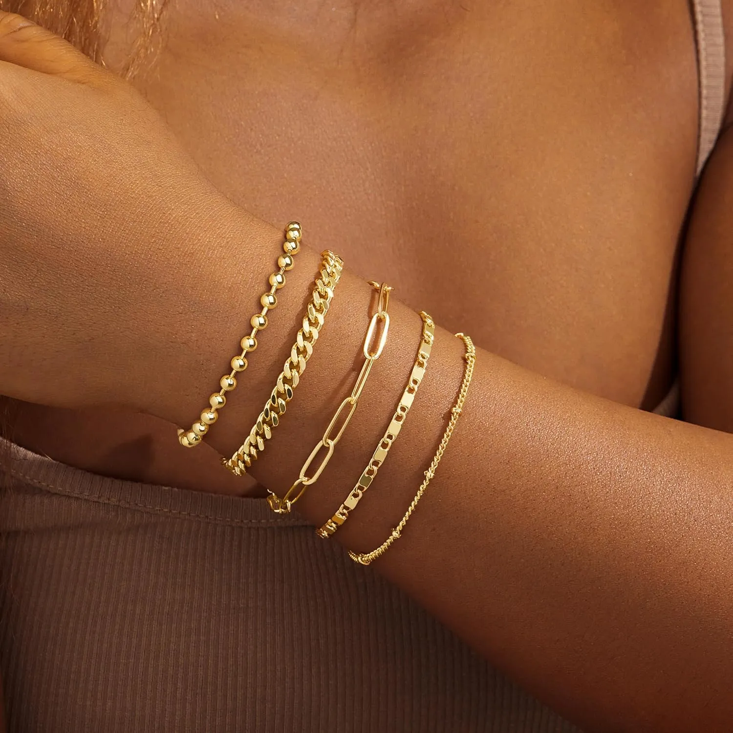 Gold Bracelets for Women,Dainty Bracelets Set for Women Trendy, Gold Bracelets Stack With Beaded, Cuban, Paperclip, Heart, Snake, Rope, Pearl, Cross, Hand Chain, Silver Jewelry Gifts for Women Christmas