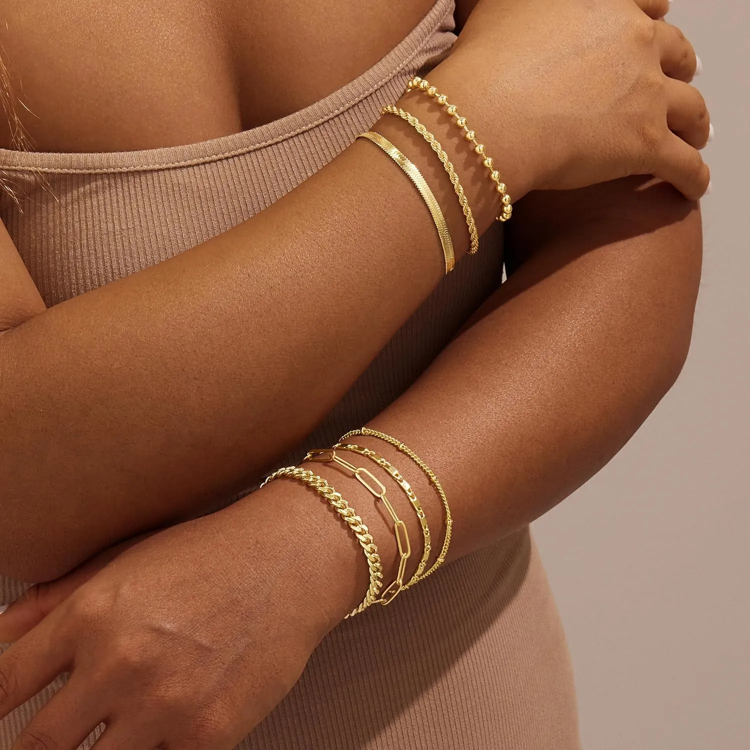 Gold Bracelets for Women,Dainty Bracelets Set for Women Trendy, Gold Bracelets Stack With Beaded, Cuban, Paperclip, Heart, Snake, Rope, Pearl, Cross, Hand Chain, Silver Jewelry Gifts for Women Christmas