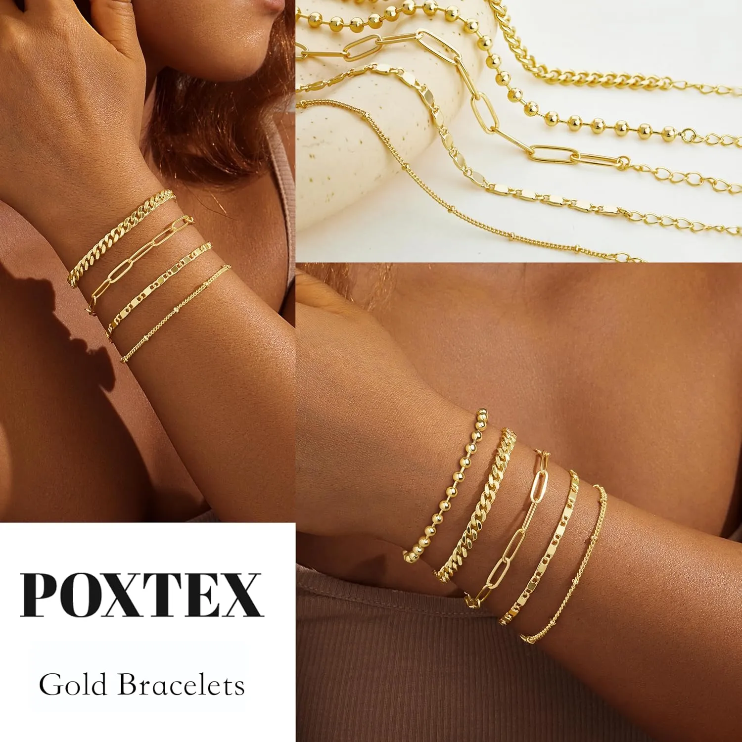 Gold Bracelets for Women,Dainty Bracelets Set for Women Trendy, Gold Bracelets Stack With Beaded, Cuban, Paperclip, Heart, Snake, Rope, Pearl, Cross, Hand Chain, Silver Jewelry Gifts for Women Christmas
