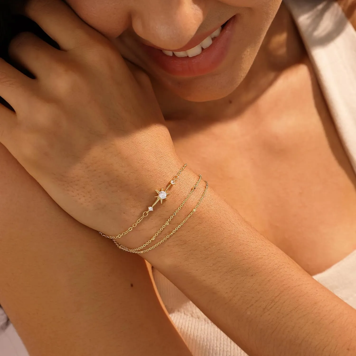 Gold Bracelets for Women,Dainty Gold Bracelet Stack 14K Gold Plated Pearl Bracelet Set Cute Tennis Bracelet Stackable Chain Bracelets for Women Waterproof Pearl Bead Bracelet Womens Jewelry
