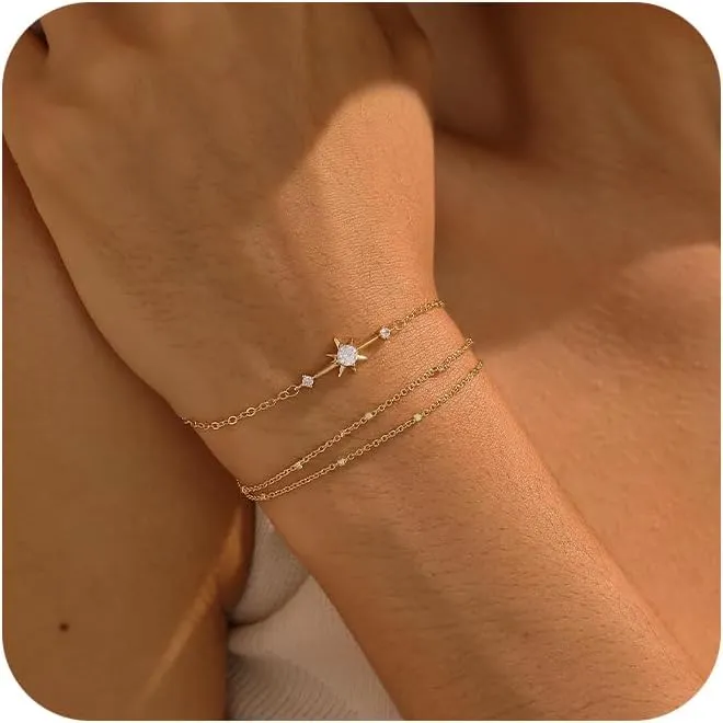 Gold Bracelets for Women,Dainty Gold Bracelet Stack 14K Gold Plated Pearl Bracelet Set Cute Tennis Bracelet Stackable Chain Bracelets for Women Waterproof Pearl Bead Bracelet Womens Jewelry
