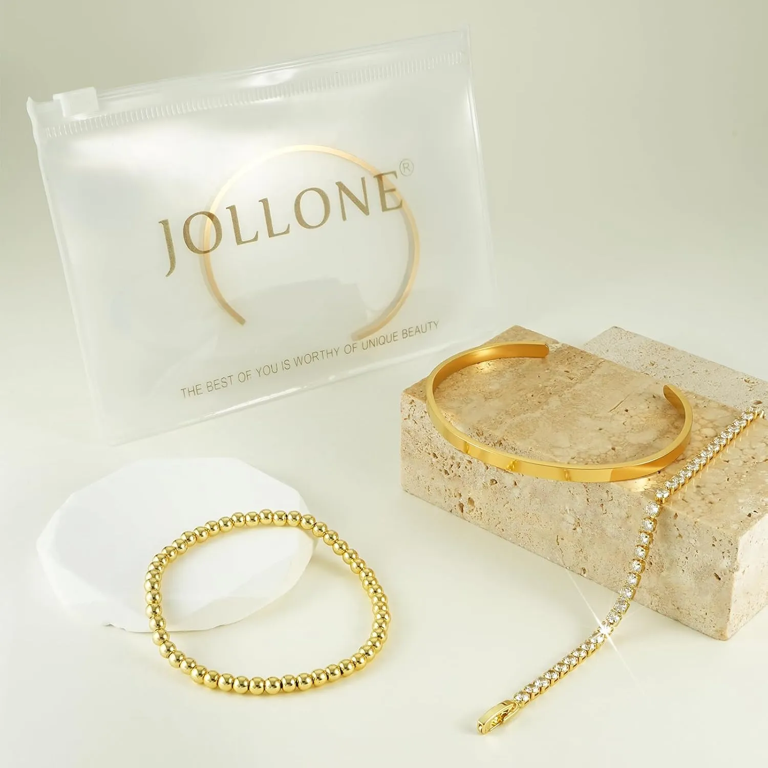 Gold Bracelets - Stackable Tennis & Cuff Bracelets, Gold Bangles, Cubic Zirconia, 18K Gold Plated, Gifts for Women & Girls