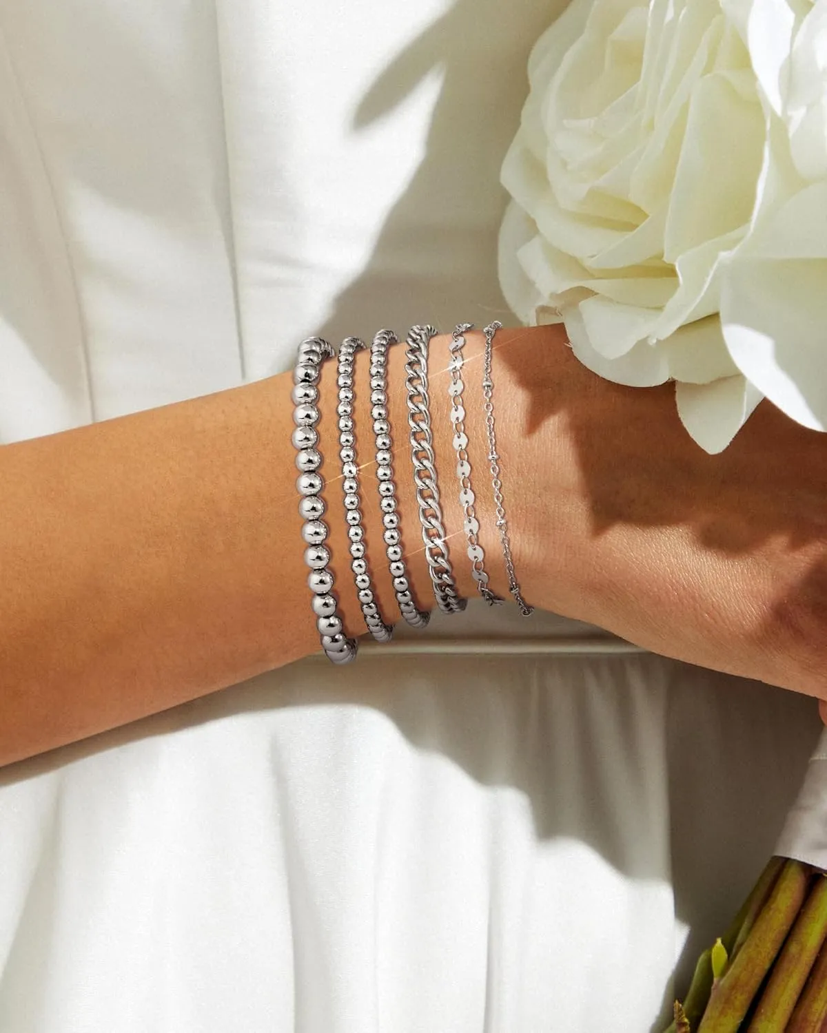 Gold Chain Bracelets Set for Women - 14K Gold Plated Dainty Cuban Link Bracelet Stack Non Tarnish Figaro Herringbone Paperclip Beaded Bracelet Pack Jewelry Gifts for Women