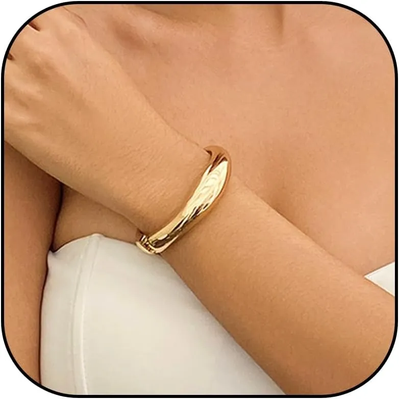 Gold Cuff Bangle Bracelets For Women Trendy Wide Chunky Bangle Bracelets for Women Hinge Gold Minimalist Bangle Jewelry Gift