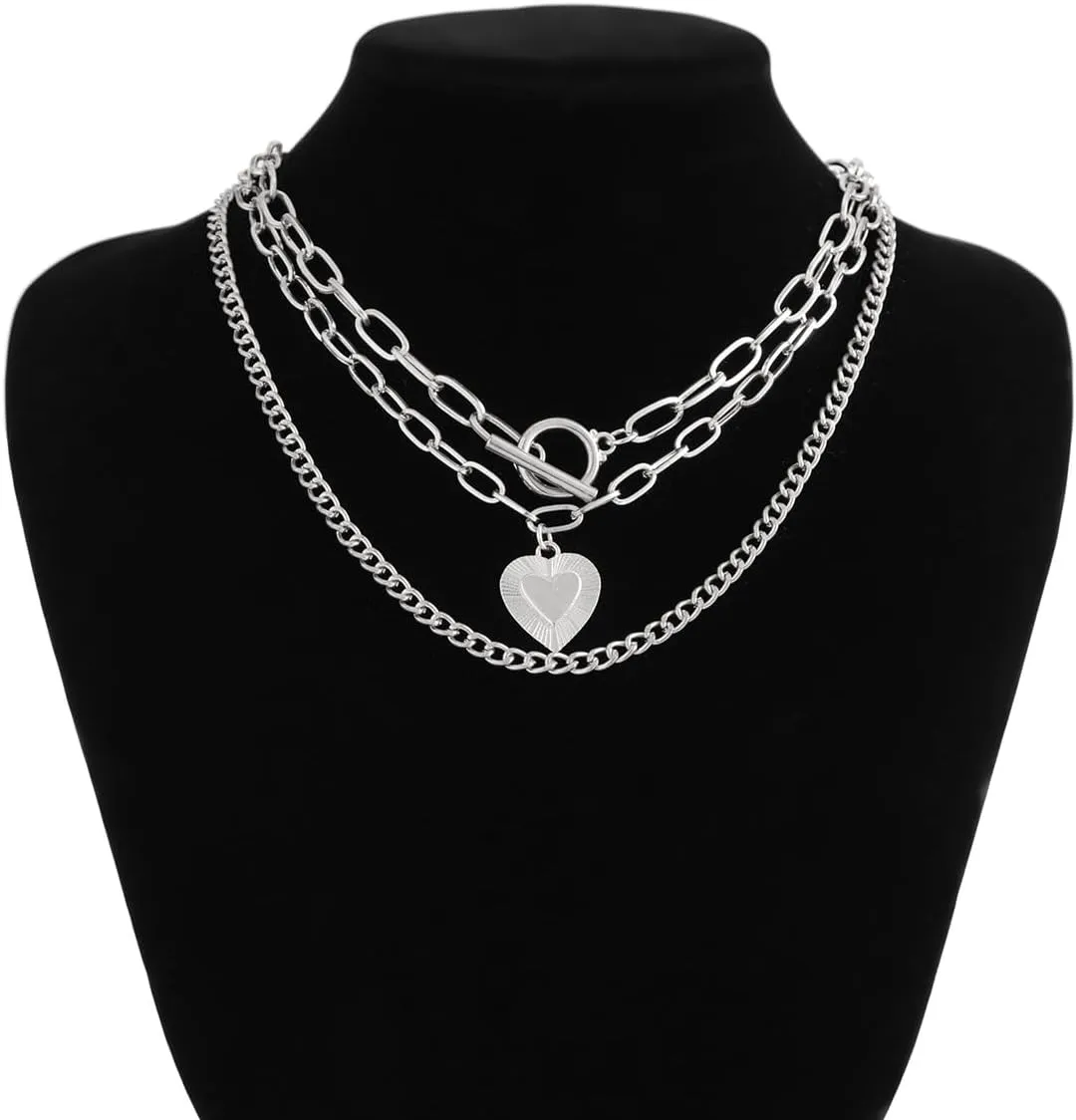 Gold Layered Necklaces for Women Chunky Silver Necklace Coin Paperclip Stacked Necklace Trendy Statement Jewelry