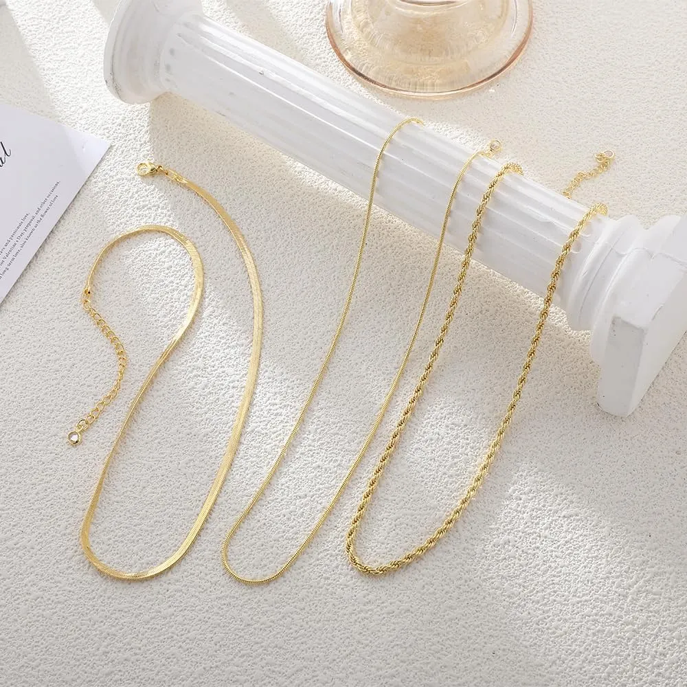 Gold Necklace for Women,Herringbone Layered Necklaces for Women,14K Gold Plated Chunky Thin Paperclip Snake Chain Choker Simple Fashion Jewelry