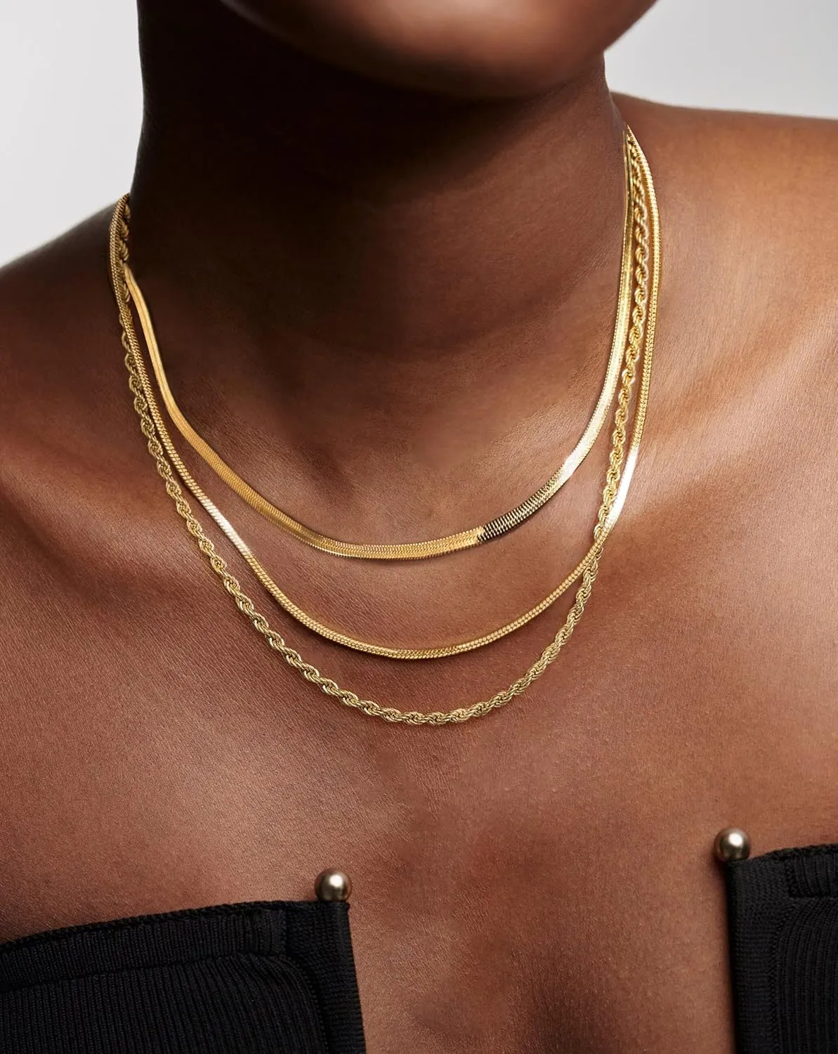 Gold Necklace for Women,Herringbone Layered Necklaces for Women,14K Gold Plated Chunky Thin Paperclip Snake Chain Choker Simple Fashion Jewelry