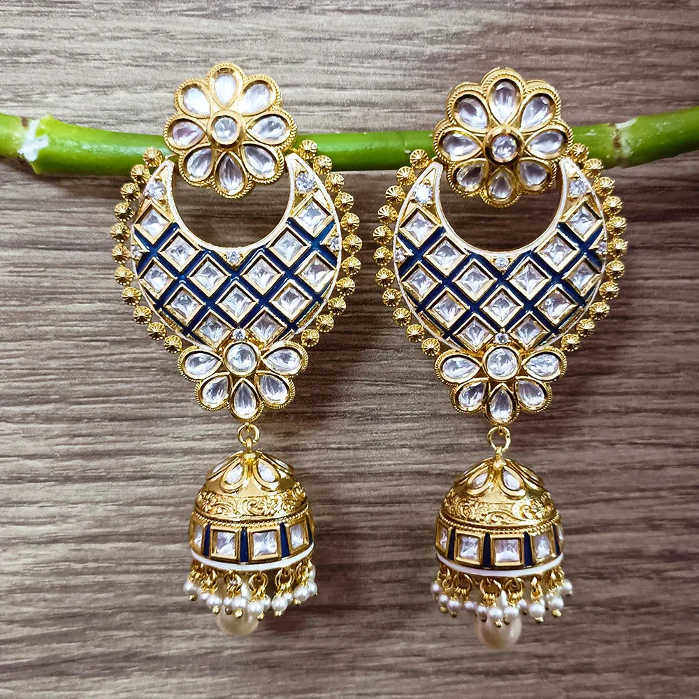 Gold Plated Beautifully Royal Kundan Beaded Earrings (E351)