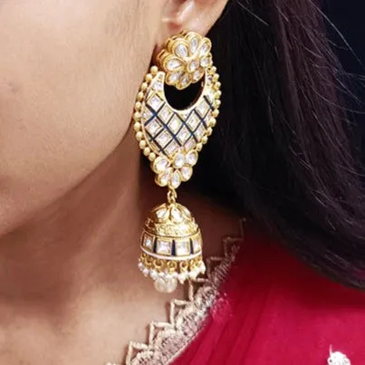 Gold Plated Beautifully Royal Kundan Beaded Earrings (E351)