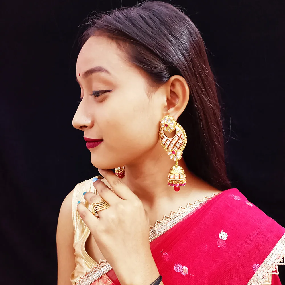 Gold Plated Beautifully Royal Kundan Beaded Earrings (E351)