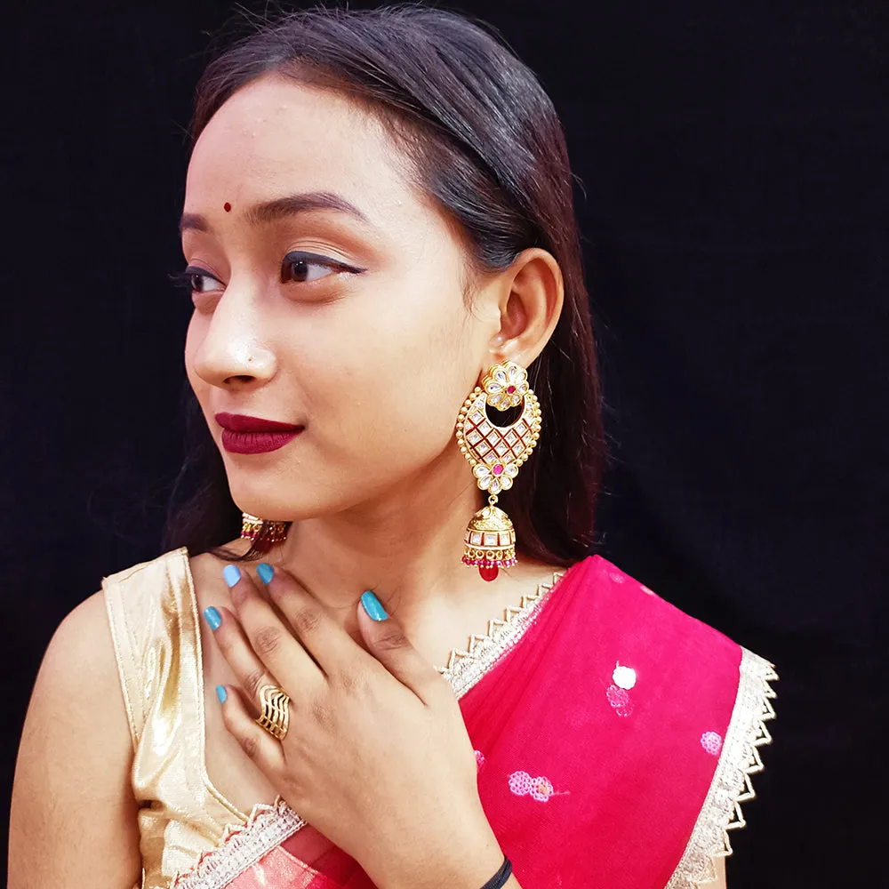 Gold Plated Beautifully Royal Kundan Beaded Earrings (E351)