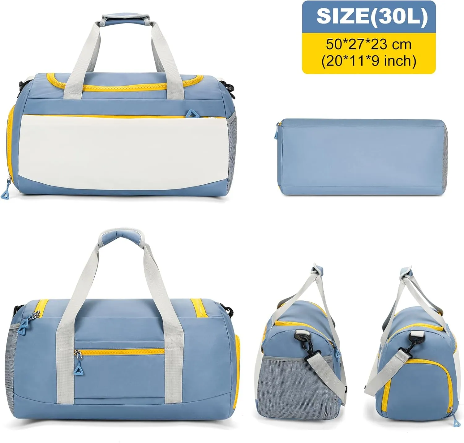 Gym Bag for Men & Women with Shoe & Wet Compartment - Duffle Bag for Travel, Sports, Fitness & Workout, Blue