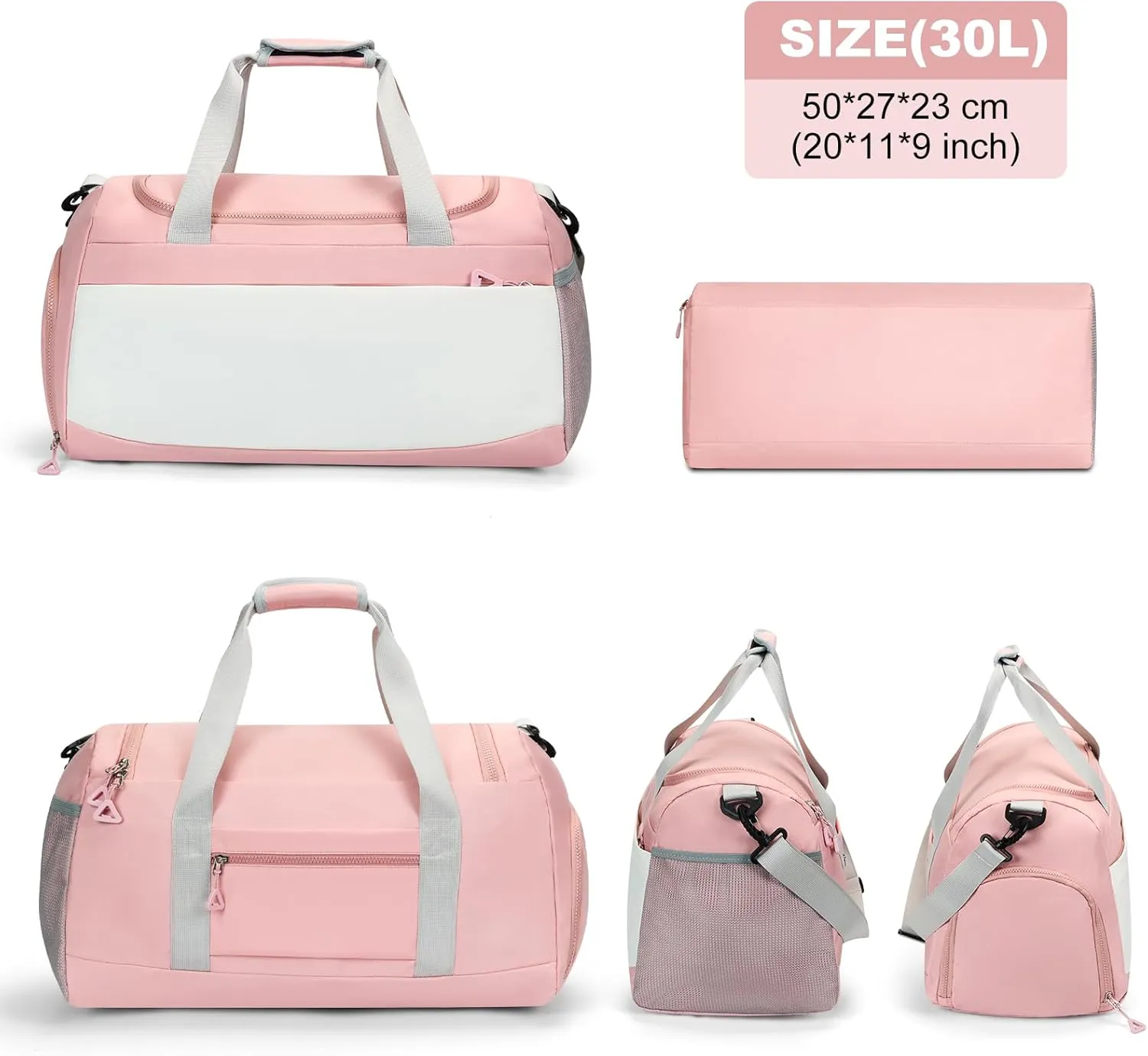 Gym Bag for Men & Women with Shoe & Wet Compartment - Duffle Bag for Travel, Sports, Fitness & Workout, Pink