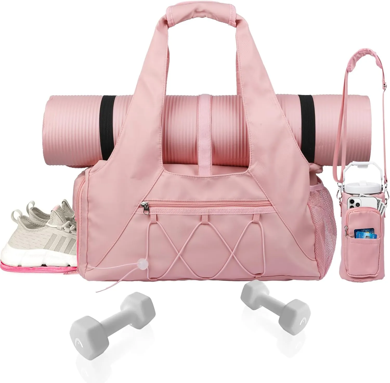 Gym Bag for Womens,Yoga Mat Bag with Shoes Compartment Water Bottle Carrier Multi-Functional Bags Ideal for Travel, Gym, Sports, Weekender