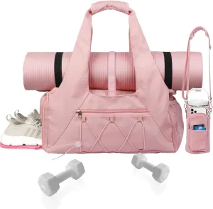 Gym Bag for Womens,Yoga Mat Bag with Shoes Compartment Water Bottle Carrier Multi-Functional Bags Ideal for Travel, Gym, Sports, Weekender