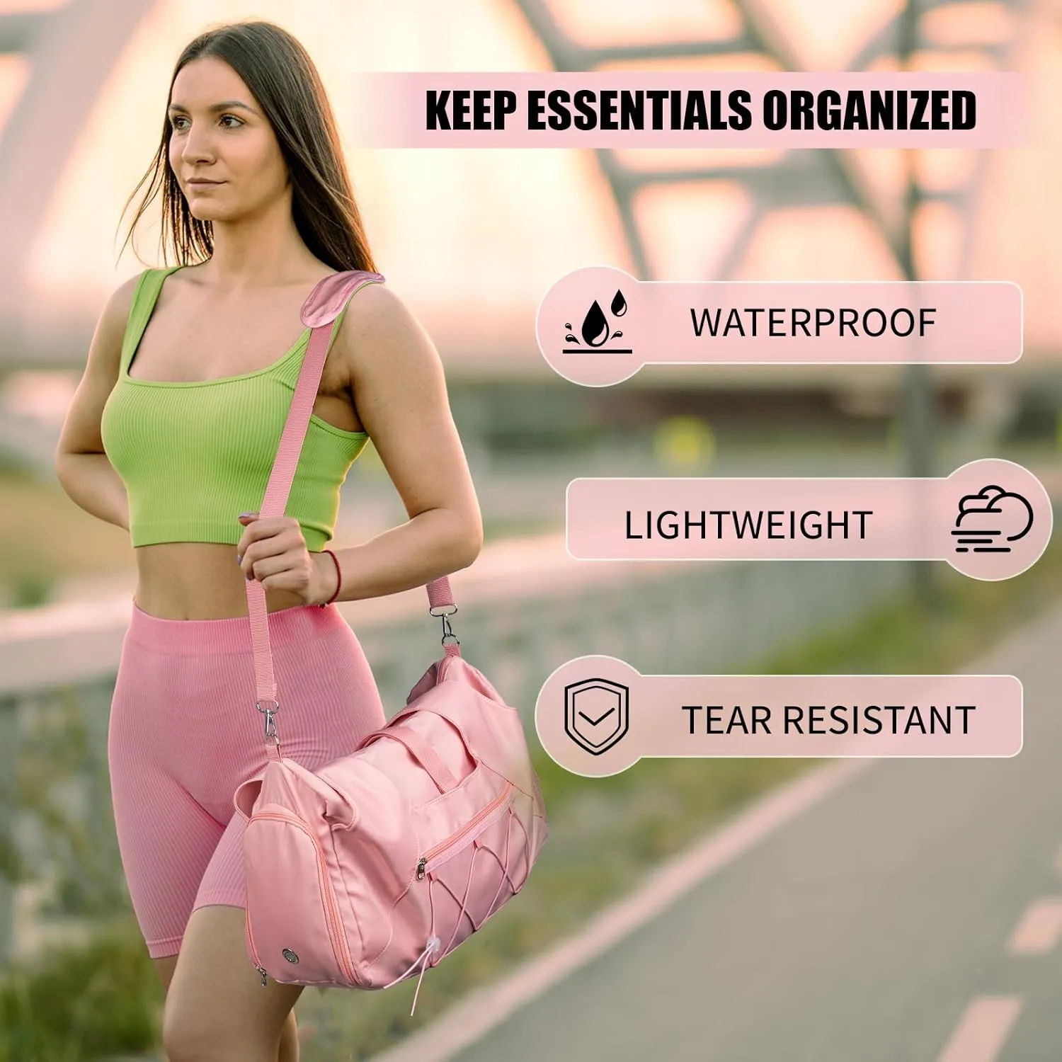 Gym Bag for Womens,Yoga Mat Bag with Shoes Compartment Water Bottle Carrier Multi-Functional Bags Ideal for Travel, Gym, Sports, Weekender