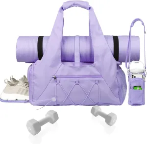 Gym Bag for Womens,Yoga Mat Bag with Shoes Compartment Water Bottle Carrier Multi-Functional Bags Ideal for Travel, Gym, Sports, Weekender