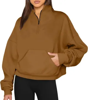 Half Zip Sweatshirt Women Pullover Long Sleeve Tops Fall 2024 Hoodies Y2K Solid Color Clothes With Pockets