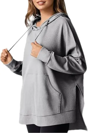 HangNiFang Oversized Striped Sweatshirt for Women Color Block Hoodies Pullover Top Long Sleeve Y2K Clothes
