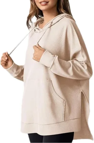 HangNiFang Oversized Striped Sweatshirt for Women Color Block Hoodies Pullover Top Long Sleeve Y2K Clothes