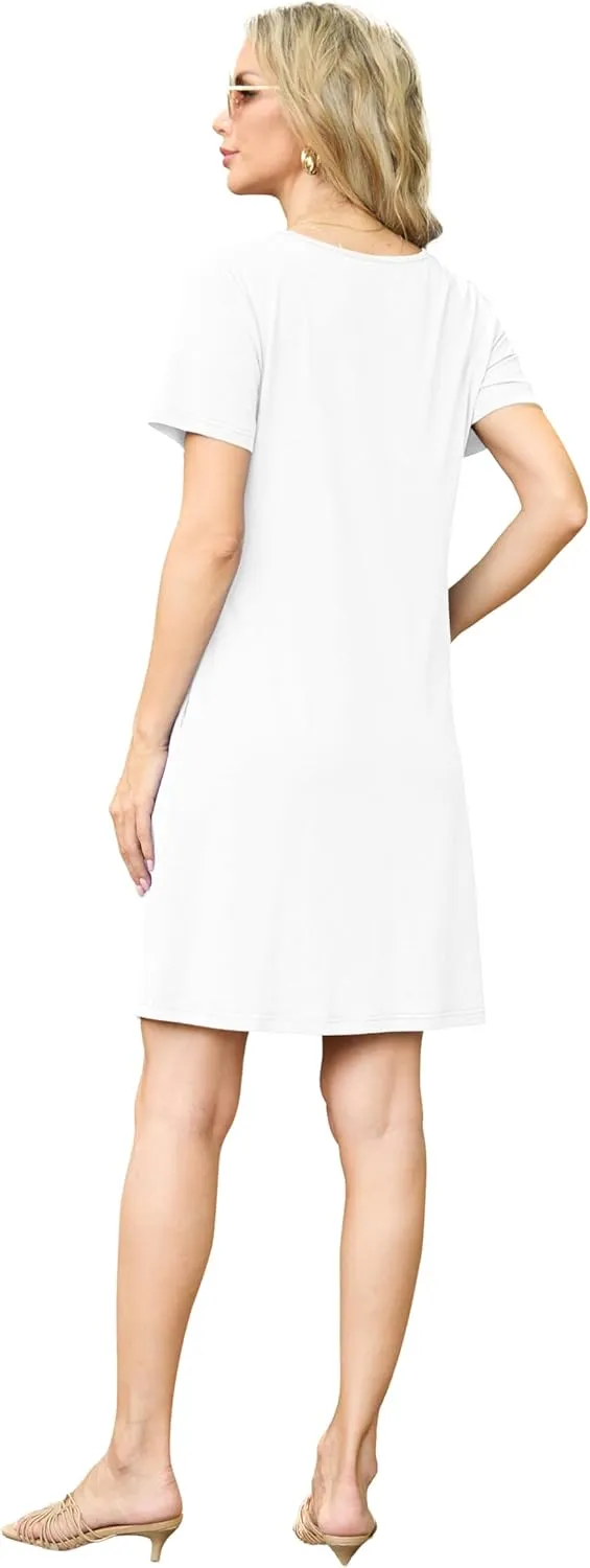 HiMONE Womens Summer Dresses T-Shirt Pleated Dressy Casual Scooped Neck Beach Vacation Dresses XS-2XL