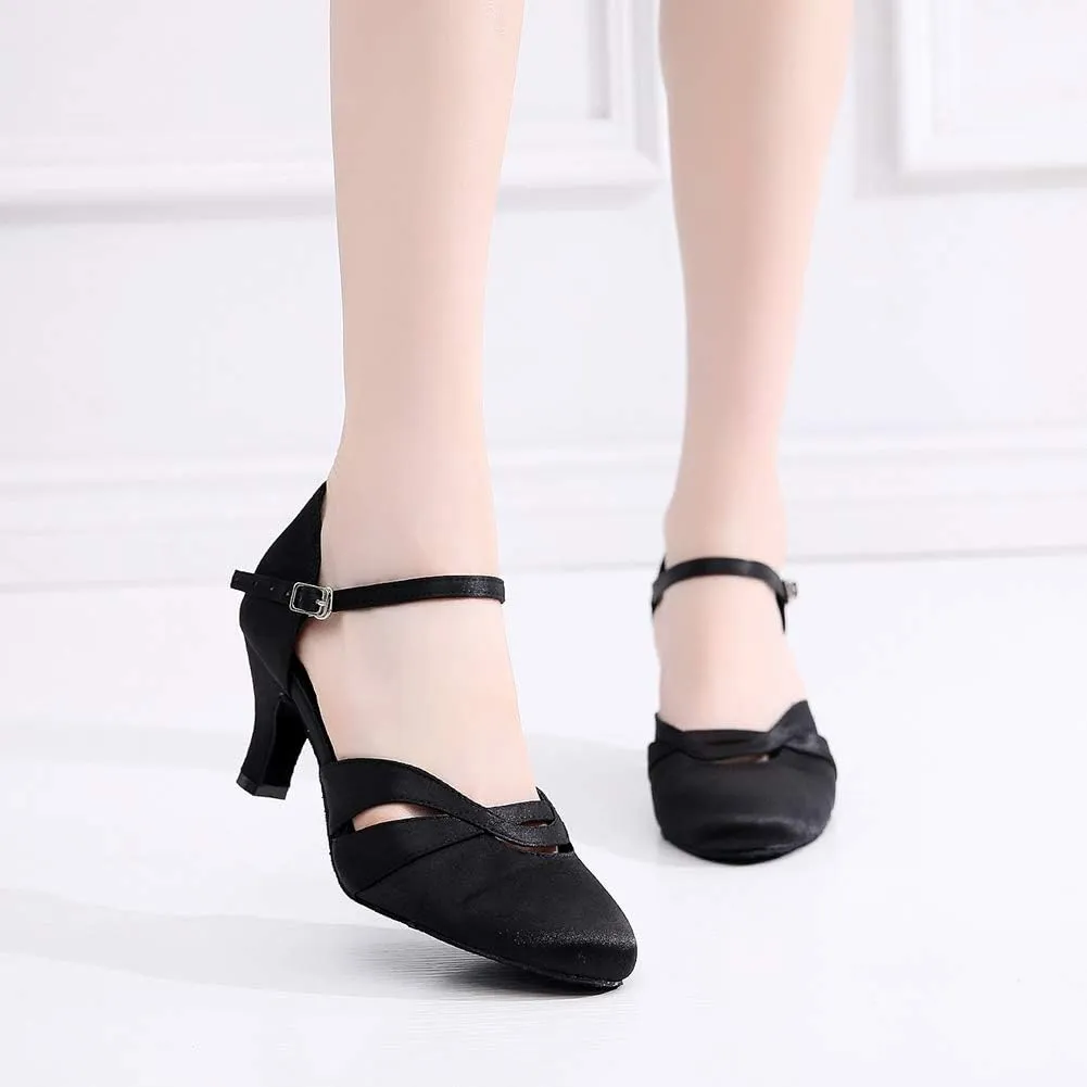 HIPPOSEUS Women's Latin Dance Shoes Satin Ballroom Wedding Party Dance Performance Dress Shoes,Model 1003