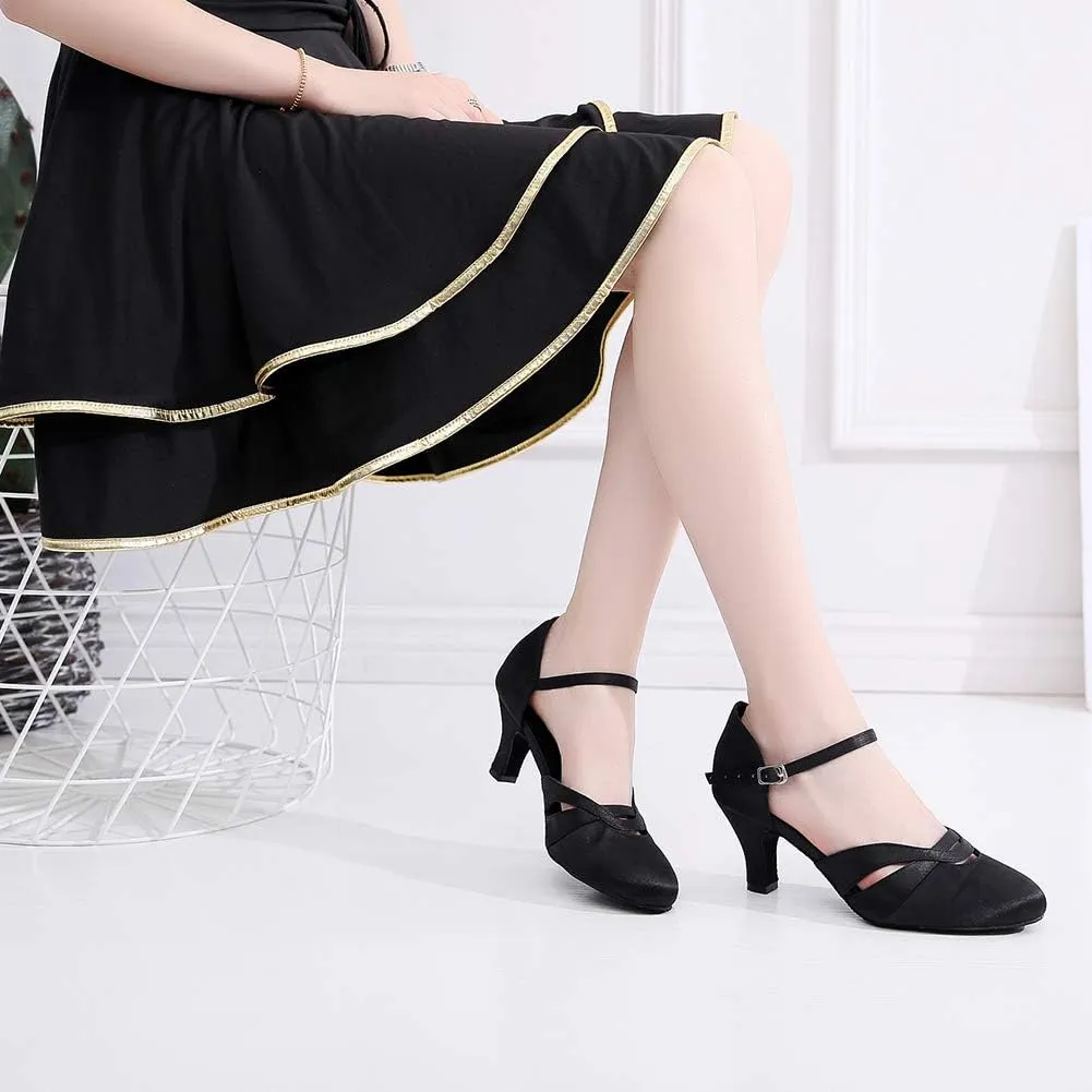 HIPPOSEUS Women's Latin Dance Shoes Satin Ballroom Wedding Party Dance Performance Dress Shoes,Model 1003