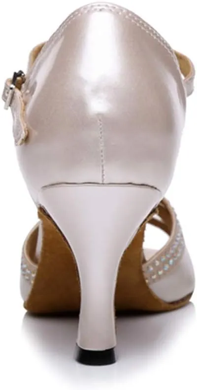 HIPPOSEUS Womens T-Strap Rhinestone Latin Dance Shoes Open Toe Salsa Tango Ballroom Dance Performance Dress Shoes High Heel,Model L287