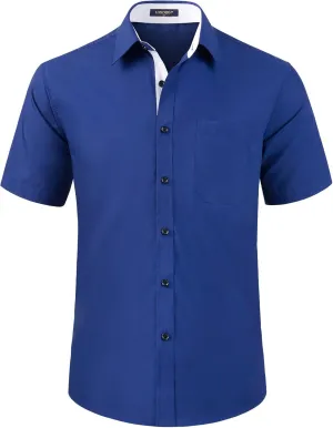 HISDERN Mens Short Sleeve Dress Shirts Business Casual Shirts for Men Button Down Shirt Formal Summer with Pocket
