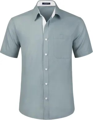HISDERN Mens Short Sleeve Dress Shirts Business Casual Shirts for Men Button Down Shirt Formal Summer with Pocket
