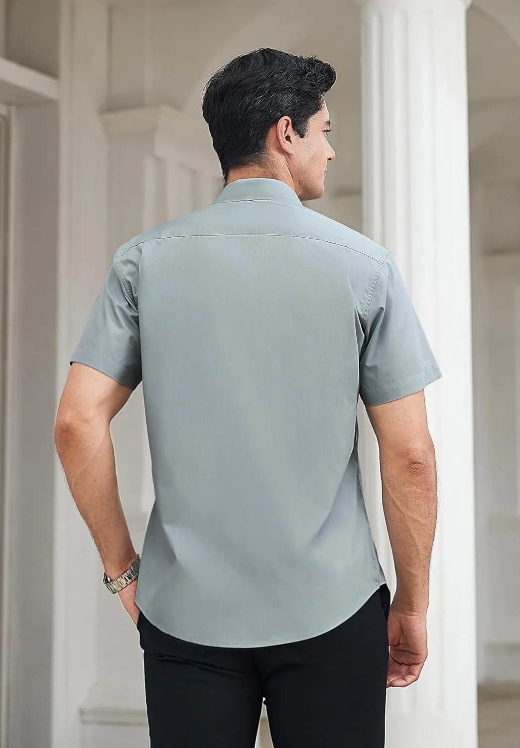 HISDERN Mens Short Sleeve Dress Shirts Business Casual Shirts for Men Button Down Shirt Formal Summer with Pocket