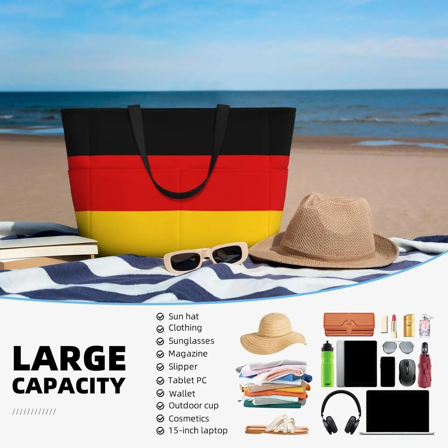 Honduras Flag Map Women Large Beach Bag Travel Weekender Foldable Tote Bag for Pool Beach Vacation Gym