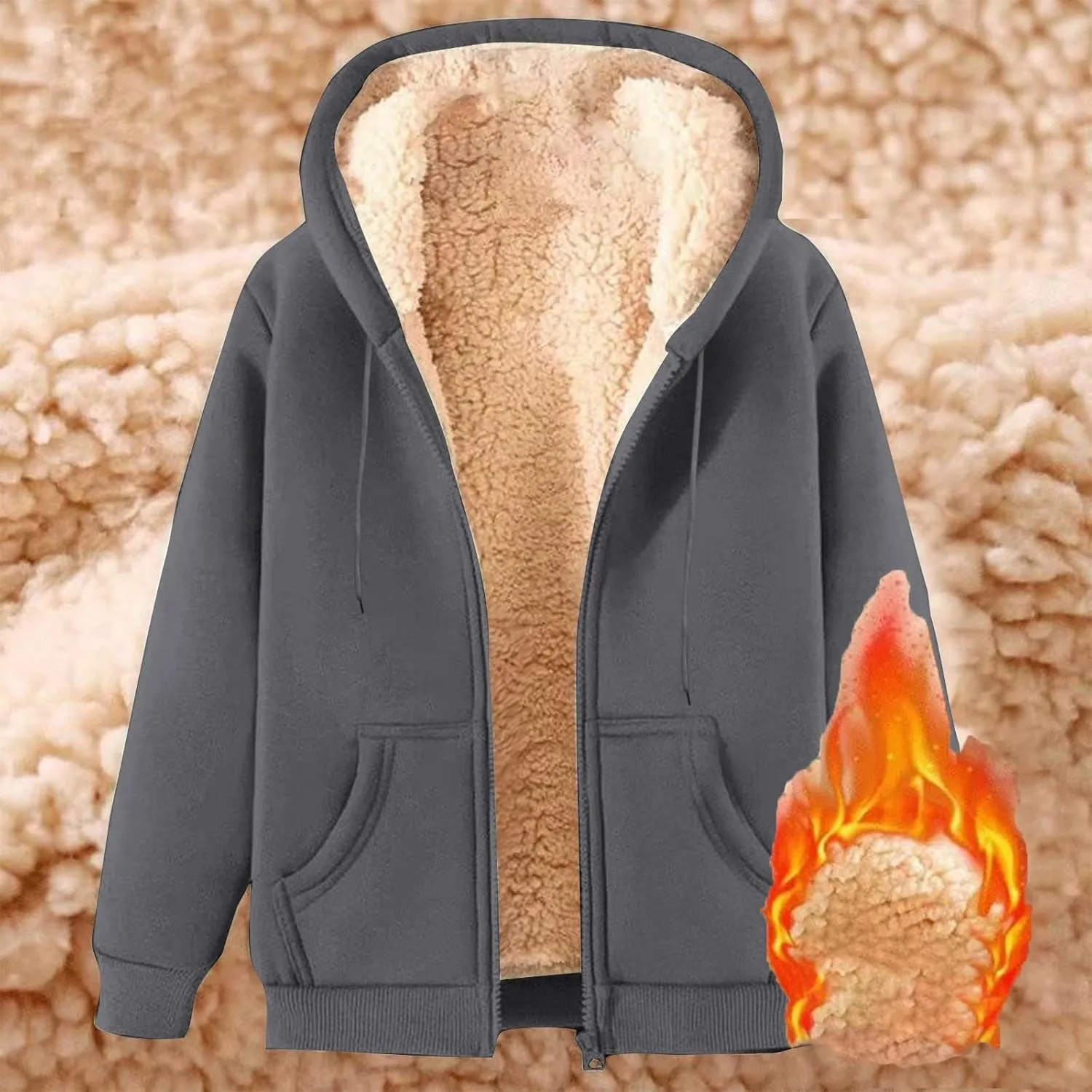 Hoodies for Men Heavyweight Fleece Sweatshirt Full Zip up Thick Sherpa Lined Jacket Winter Hooded Coat Warm Sweaters