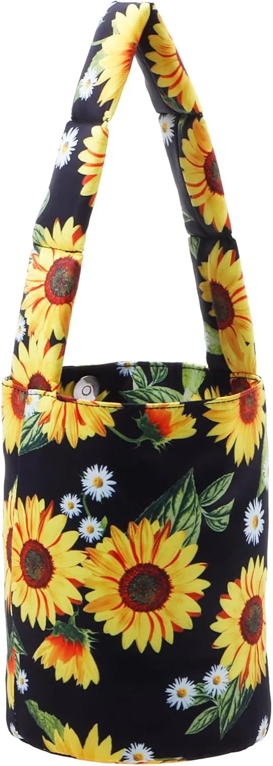 HUA ANGEL Small Bucket Bag for Women Floral Printed Shoulder Purses Mini Hobo Bag Top Handle Handbags for Travel Shopping