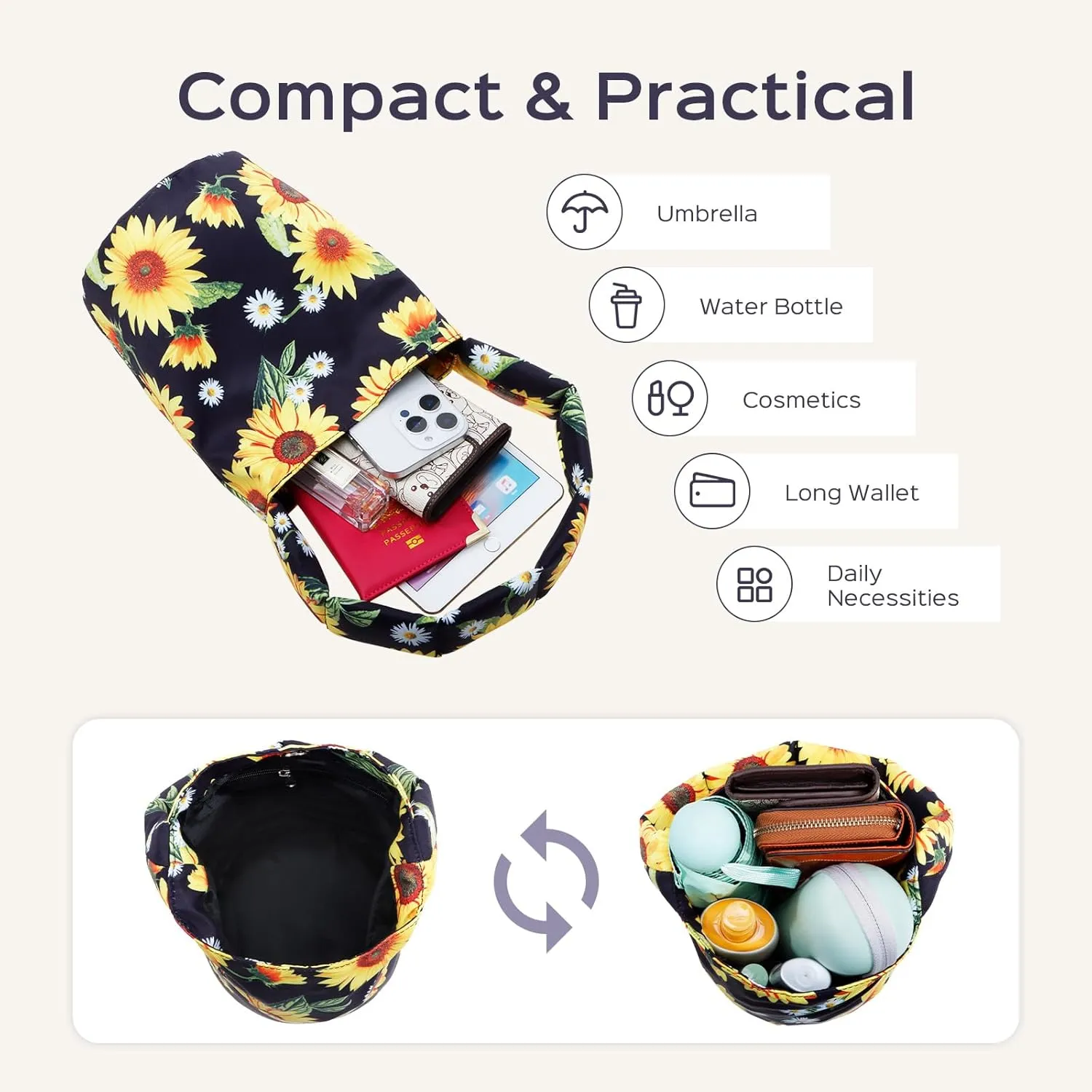 HUA ANGEL Small Bucket Bag for Women Floral Printed Shoulder Purses Mini Hobo Bag Top Handle Handbags for Travel Shopping